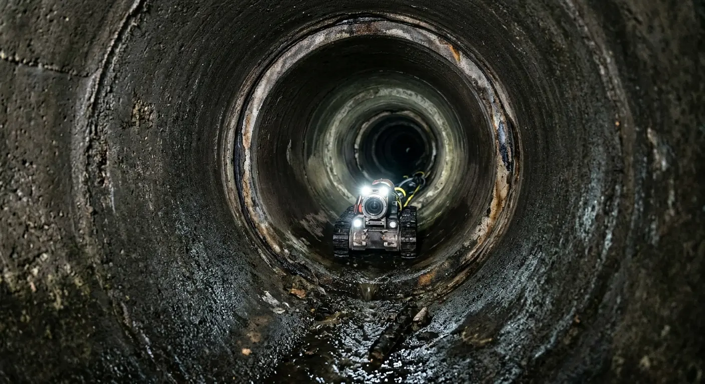 Robotic sewer camera inspecting pipe interior for Sewer Line Cleaning in Anderson