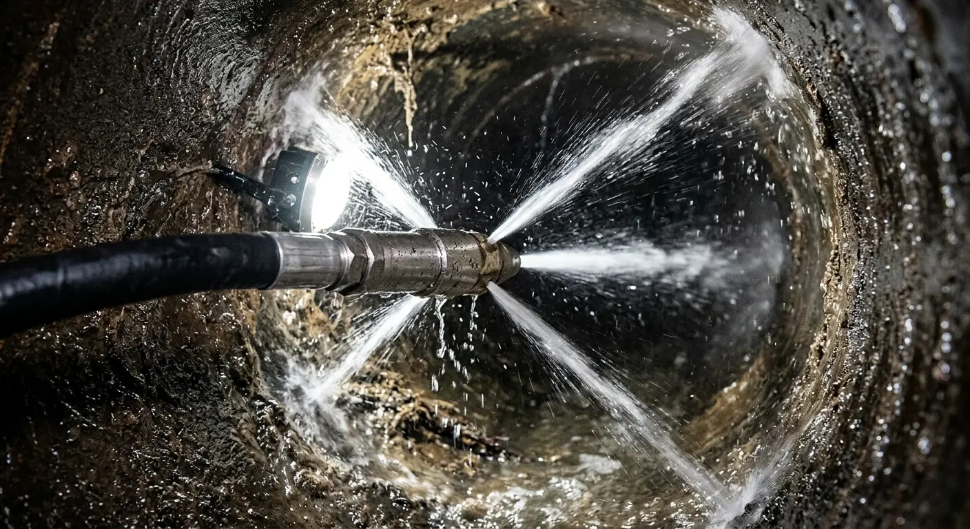High-pressure hydro jetting nozzle cleaning sewer pipe for Storm Drain Cleaning in Anderson